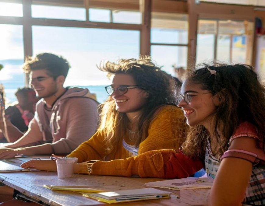 Students in an immersion Spanish class by the beach