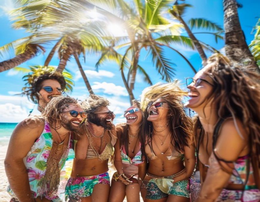 International students together on the beach