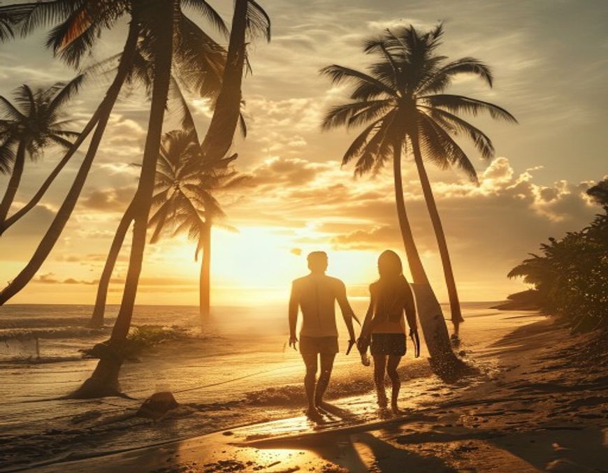 Surfers walking on the beach